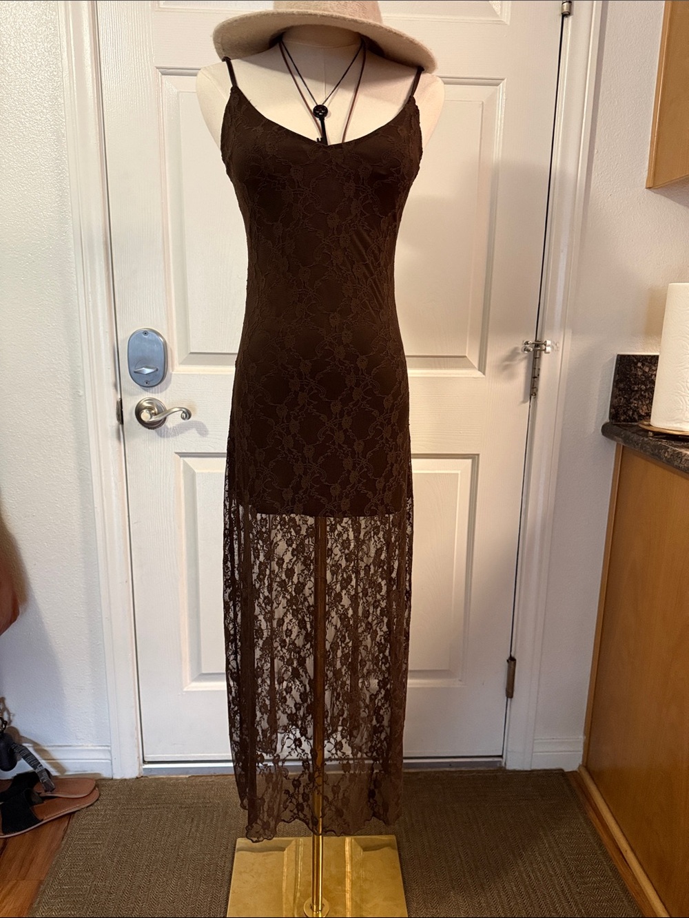 Sincerely Jules - Brown Lace Slip Maxi Dress